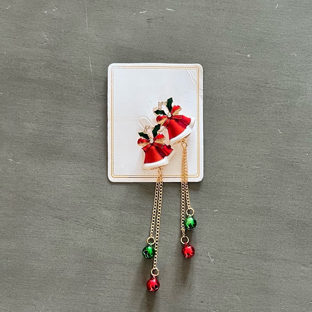 Christmas Jingle Bell Red Green Enamel Rhinestone Holiday Tree Noel Pin Brooch 10$